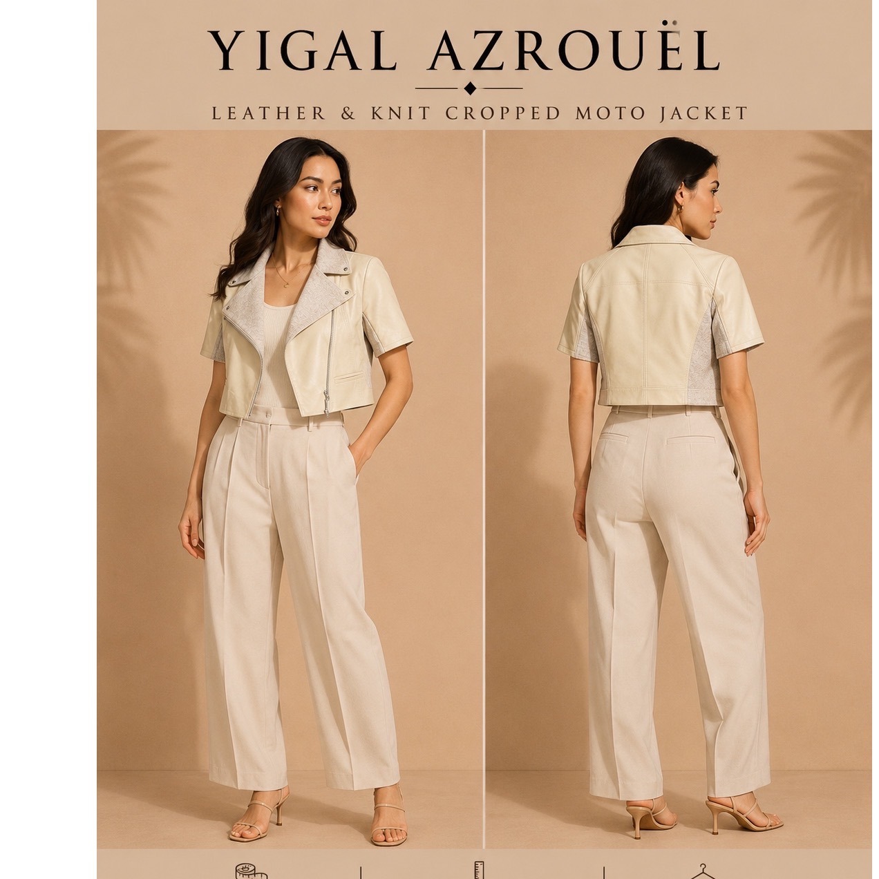 Yigal Azrouel Cream Lamb Leather Cropped Short Sleeve Moto Jacket Size 4